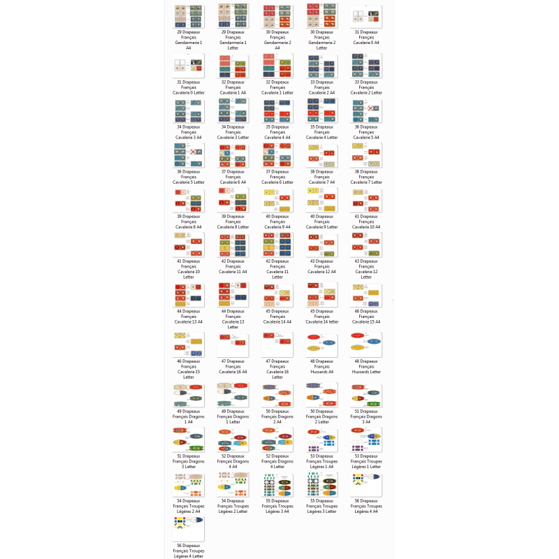 Armée Française - Cavalerie + Troupes légères: Drapeaux à Imprimer (28 planches)